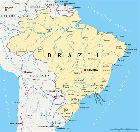 brazil map with cities and rivers